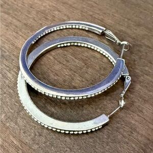 Silver-Tone Crystal Accent Hoop Earrings